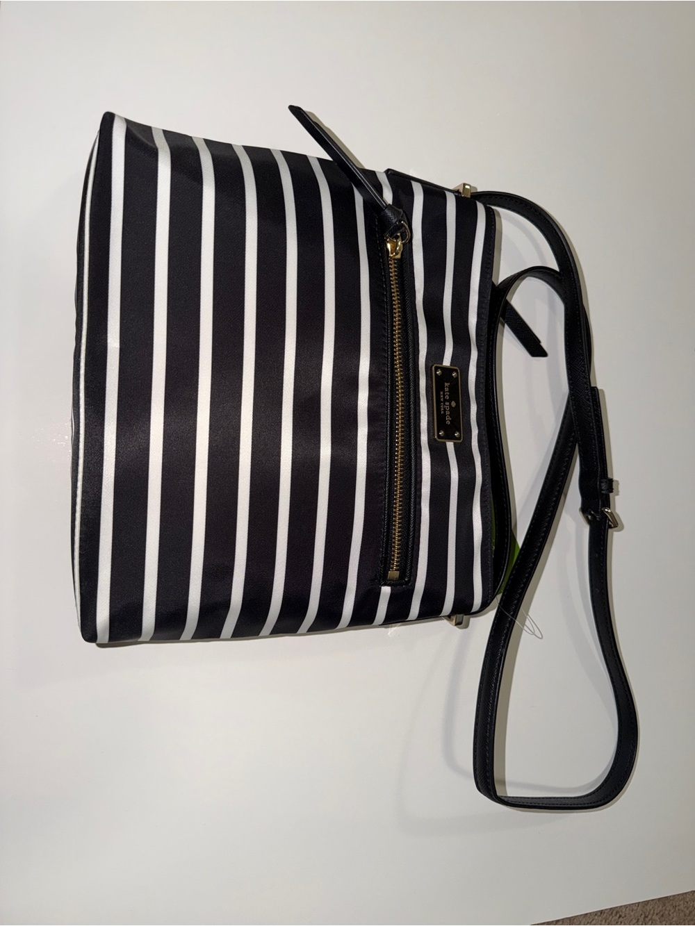 kate spade Black & White Striped Crossbody with Gold Hardware